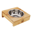 Non Slip Double Bowls Pet Dog Cat Puppy Food Water Bowl Feeder Feeding Dish Wood