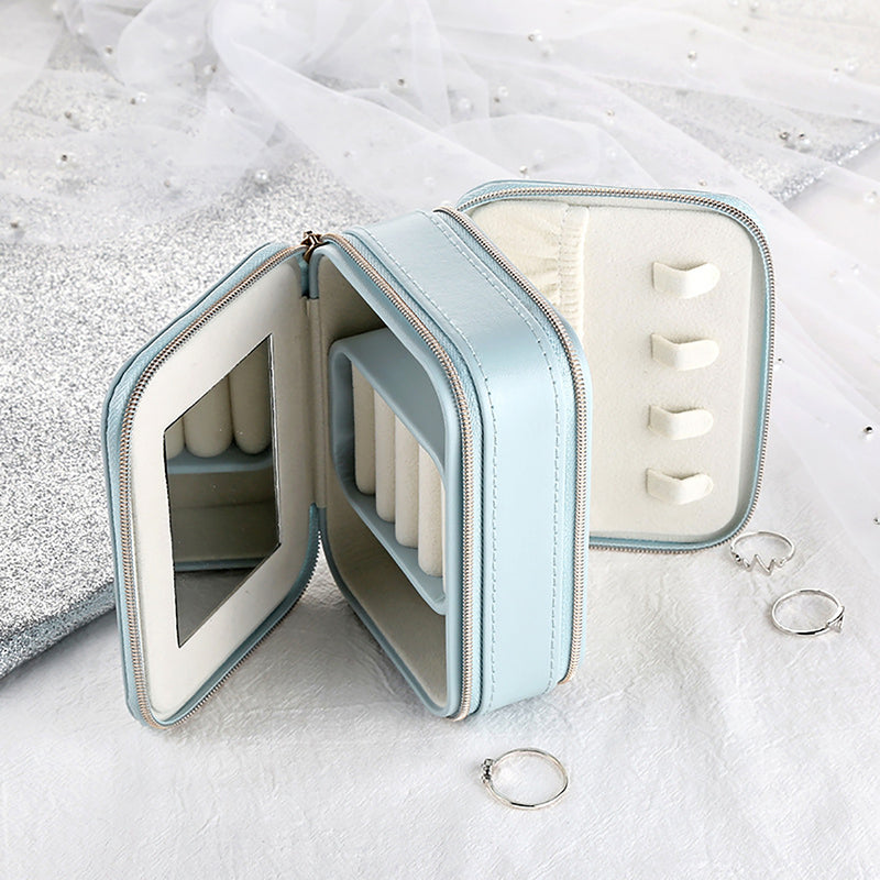 Travel Jewelry Box Storage Bag Earring Ring Portable Organizer PU Box Case with Mirror
