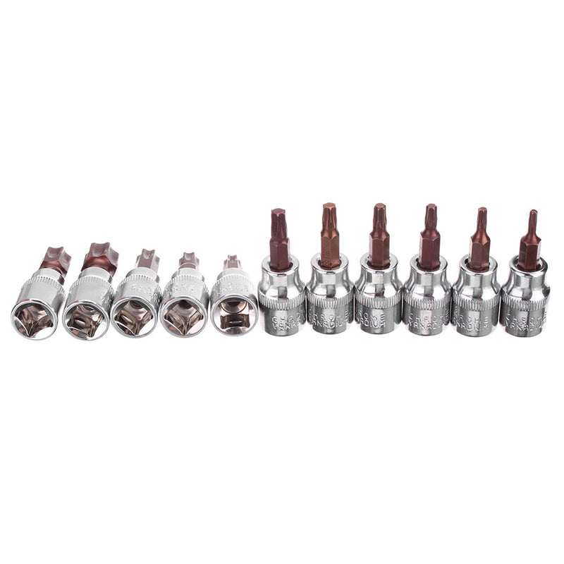 11pcs 6 Point Torx Star Screwdriver Bit Set Tamper Proof Bit Driver Socket Set 1/4 3/8 Rail