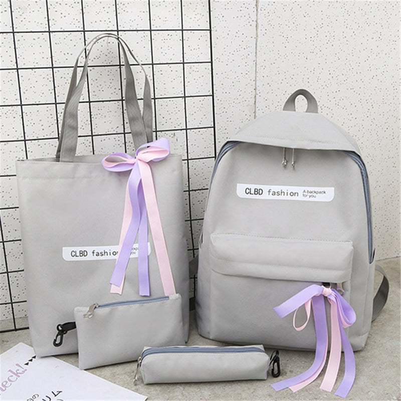 4Pcs/set Women Canvas Backpack Teenage Girls School Shoulder Bag Pen Bag Outdoor Travel