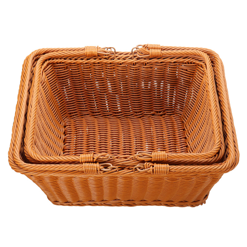 Square Woven Hand Storage Baskets Double Folding Handles Picnic Basket for Outdoor Living