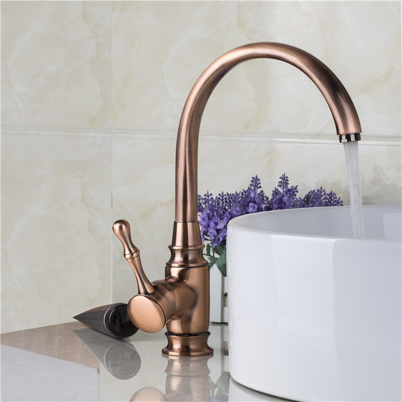 TAPCET Red Copper Antique Kitchen Basin Sink Faucet Hot&Cold Water Mixer Tap