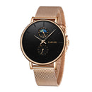 LIGE 9955 Moon Phase Date Display Ladies Wrist Watch Waterproof Full Steel Quartz Watch