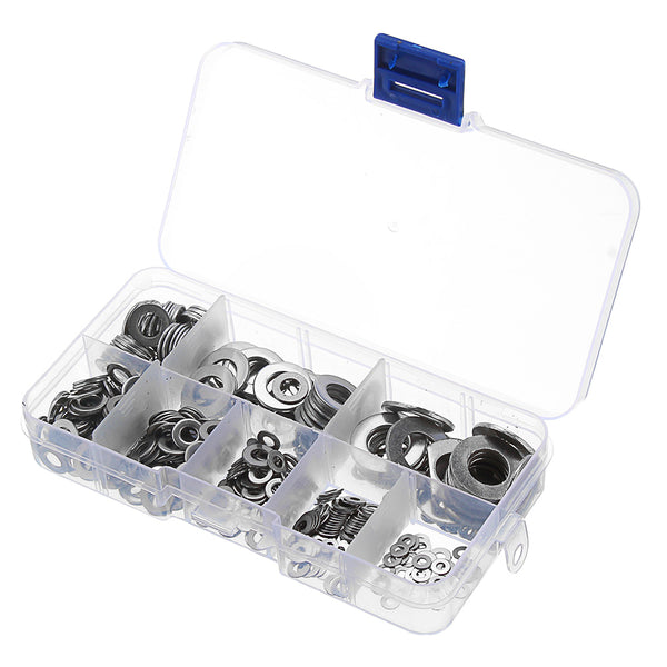 1500pcs M2 M2.5 M3 M4 M5 M6 M8 M10 Hardware Stainless Steel Flat Washer Metric Flat Washers Assortment Kit
