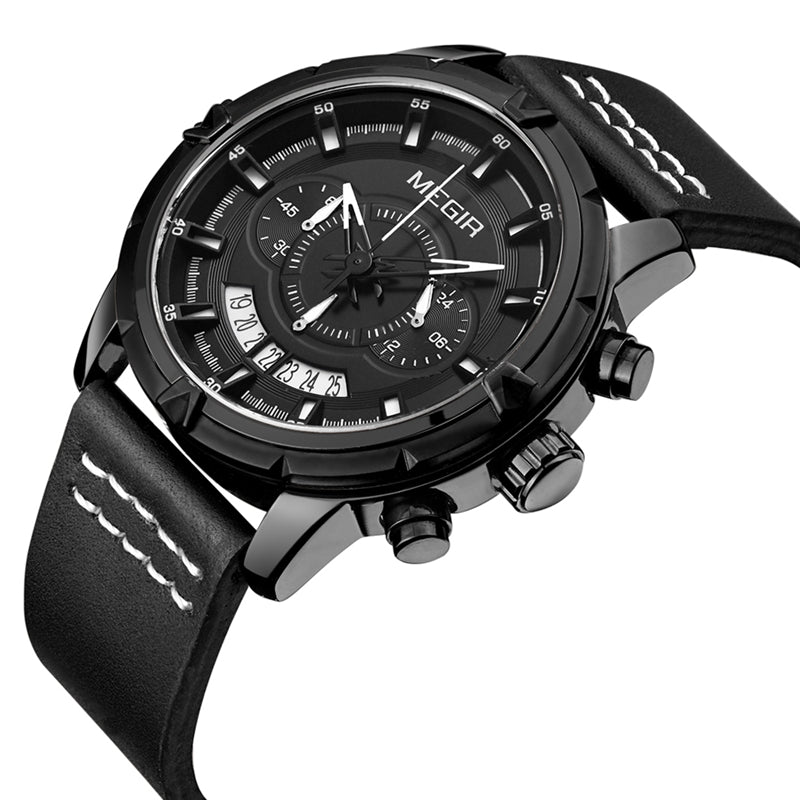 MEGIR 2047 Male Multifunction Chronograph Luminous Fashion Casual Men Quartz Watch