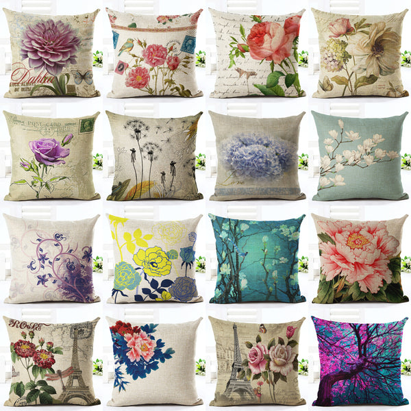 Vintage Flowers and Waist Square Floral Linen Cushion Cover Decorative Pillow Case Chair Seat