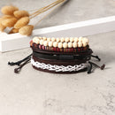 Punk Braided Leather Bracelet Adjustable White Beaded Bracelet for Men