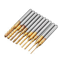 Drillpro DB-M1 10pcs 0.8-3mm Titanium Coated Engraving Milling Cutter Carbide Bits