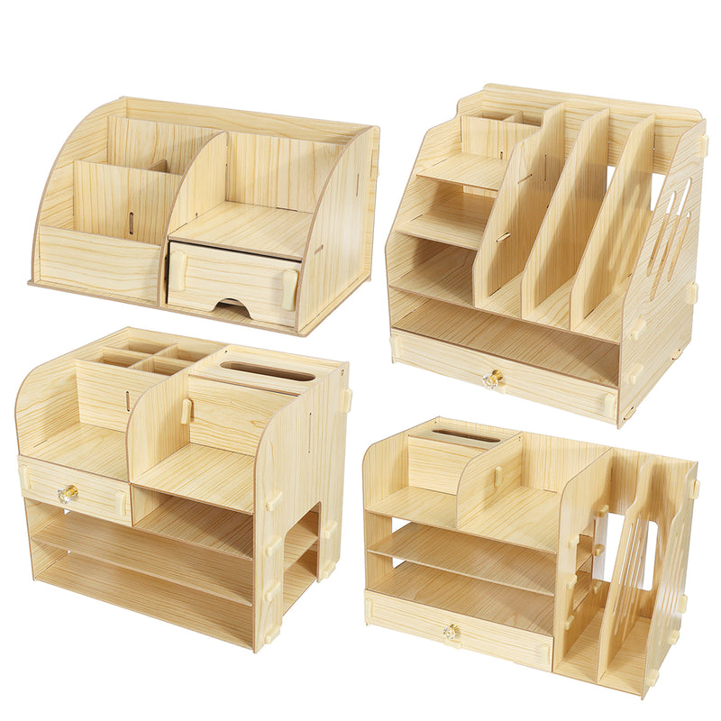 Wooden Desktop Organizer Pen Holder Office Supplies Storage Wooden Desk Organizer Home Office Supply Storage Rack with a Free Mobile Phone Holder