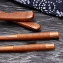 3Pcs/set Portble Wooden Chopsticks Spoon Fork Tableware Japanese Style With Storage Bag