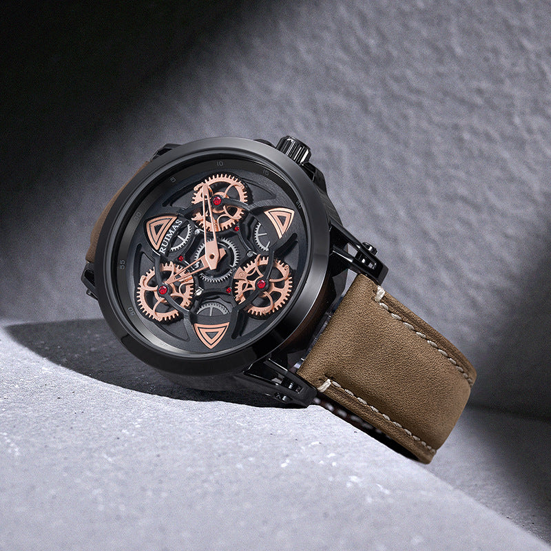RUIMAS 550 Mechanical Design Creative Men Wrist Watch Cowhide Strap Quartz Watch
