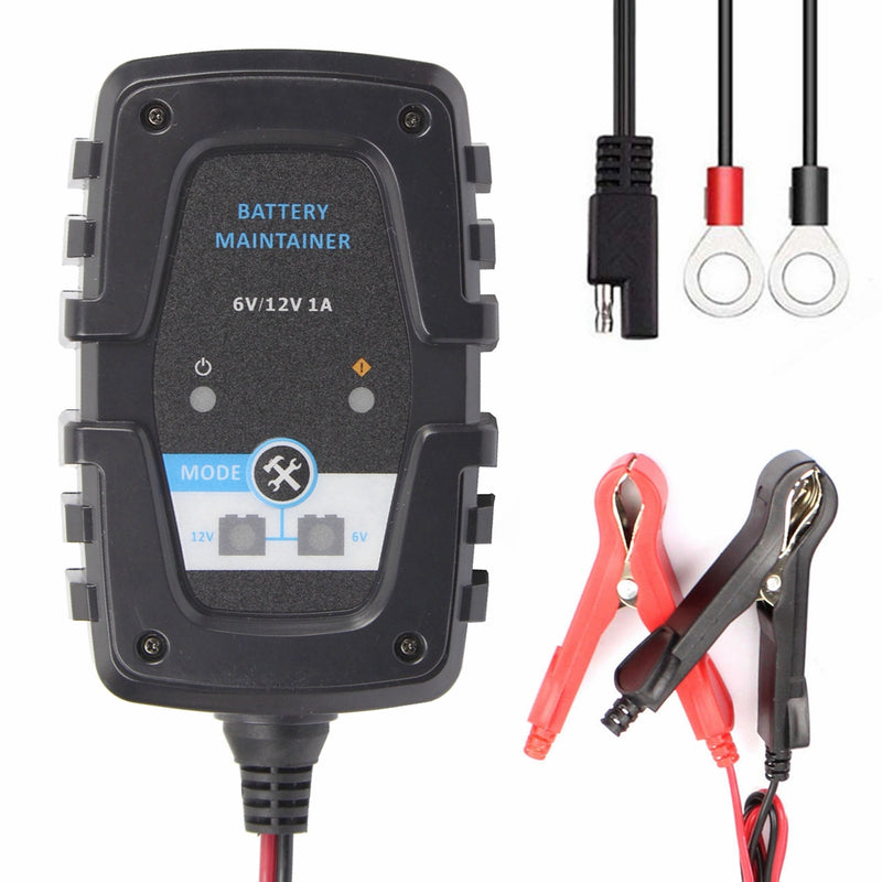 FOXSUR 6V 12V 1A Automatic Smart Battery Charger Maintainer  With SAE Line For Car Motorcycle Scooter Deep Cycle AGM GEL VRLA