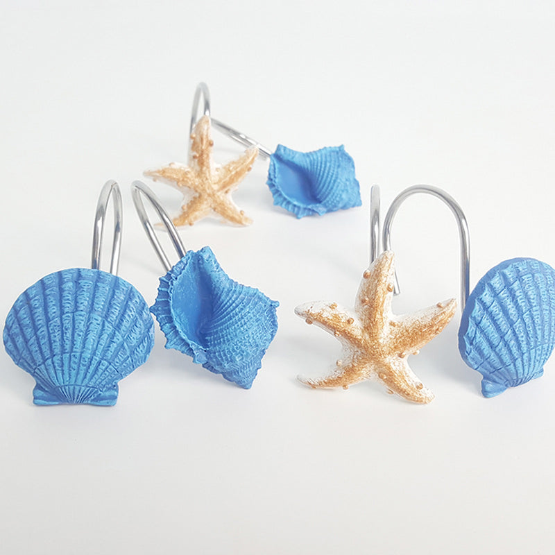 12 PCS Decorative Seashell Shower Curtain Hooks Bathroom Beach Shell Decorations