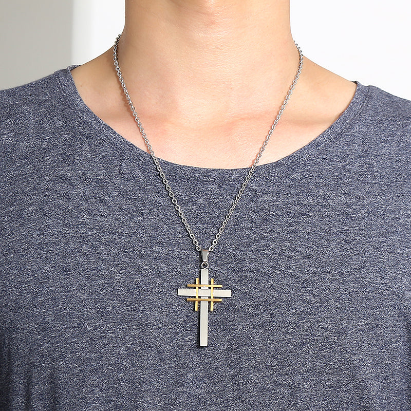Trendy Silver Gold Men Cross Necklace Stainless Steel Charm Necklaces