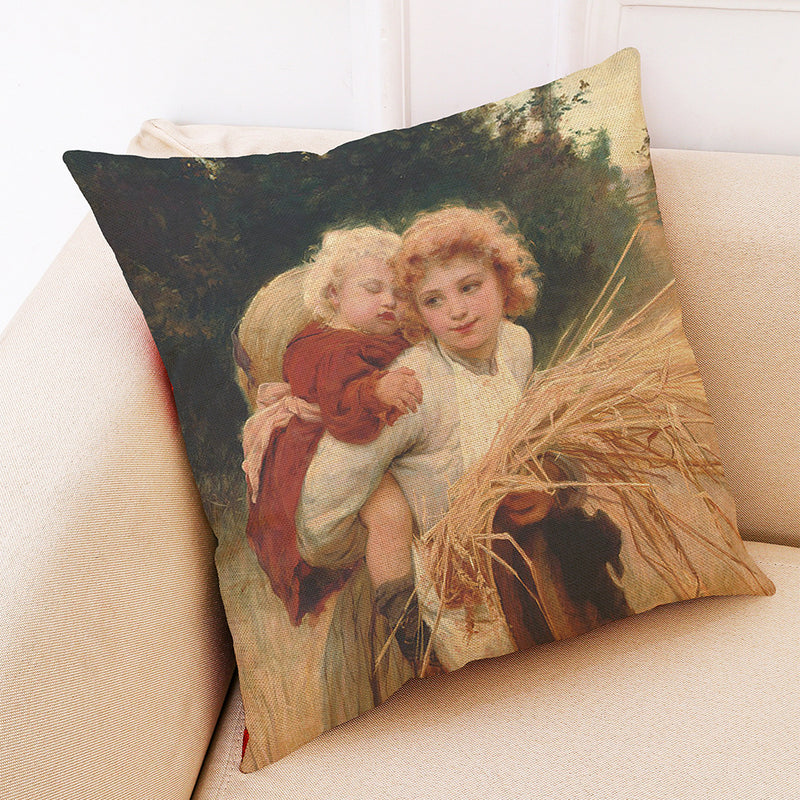 Oil Painting Style Cushion Cover Cotton Linen Square Pillow Case Mother's Day Gift