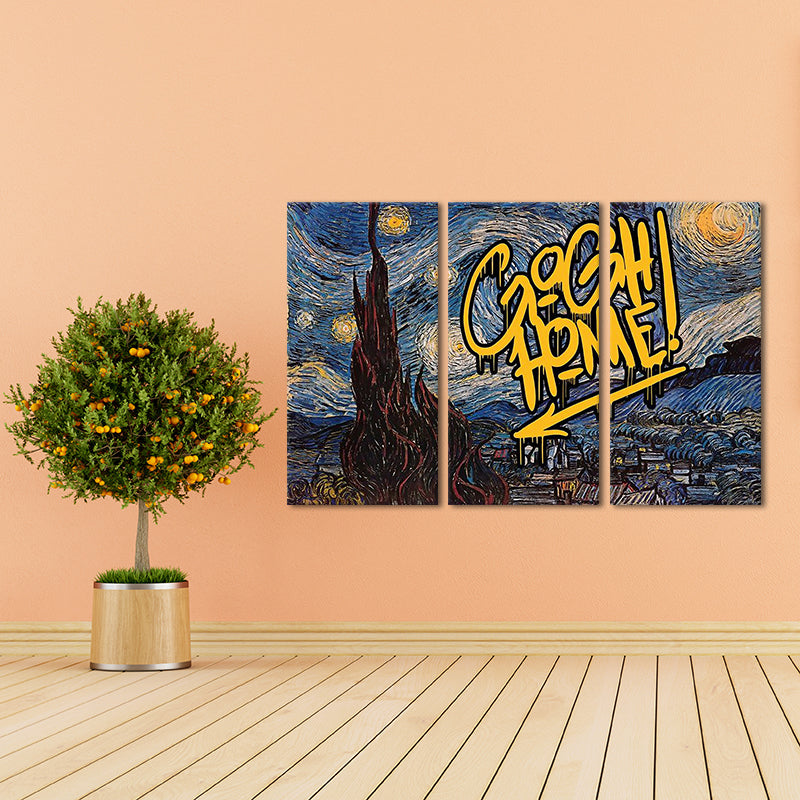 Miico Hand Painted Three Combination Decorative Paintings Starry Sky Wall Art For Home Decoration