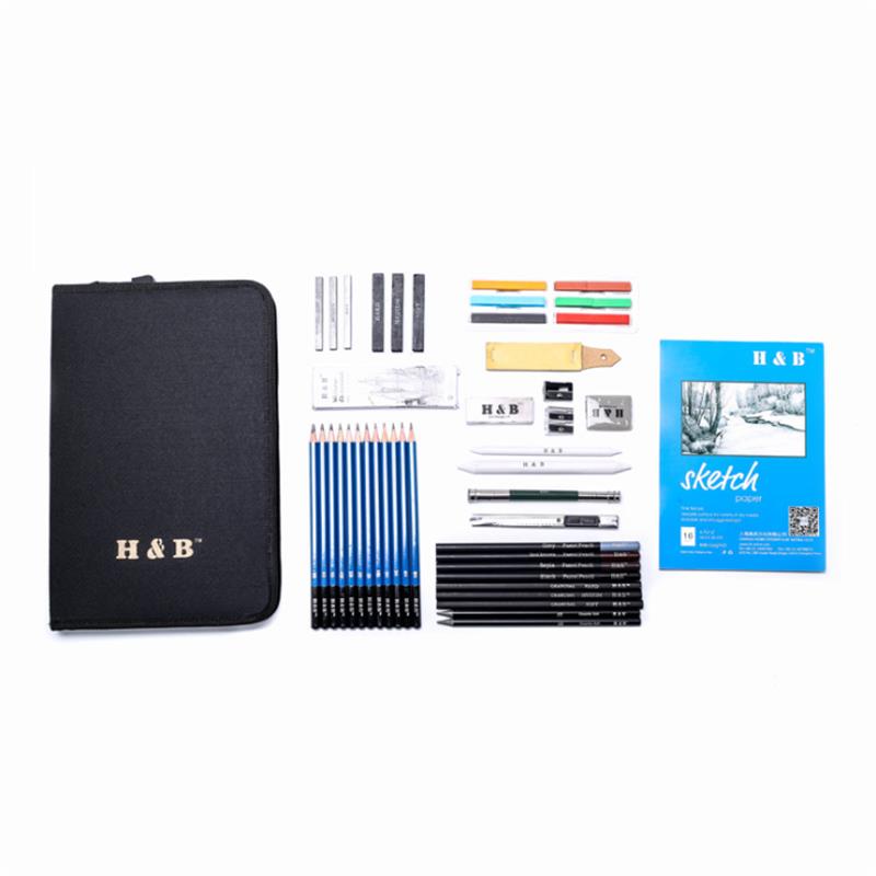 H&B HB-TZ65 48Pcs Sketching Pencils Set Art Supplies Sketch Tool Set Painting Pencil Professional Drawing Sketching Art Kit with Carrying Bag