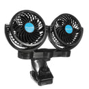 12V Double Heads Fan Portable Sucker Fan Clip-on Fan Camping Travel Car Cooling Fan