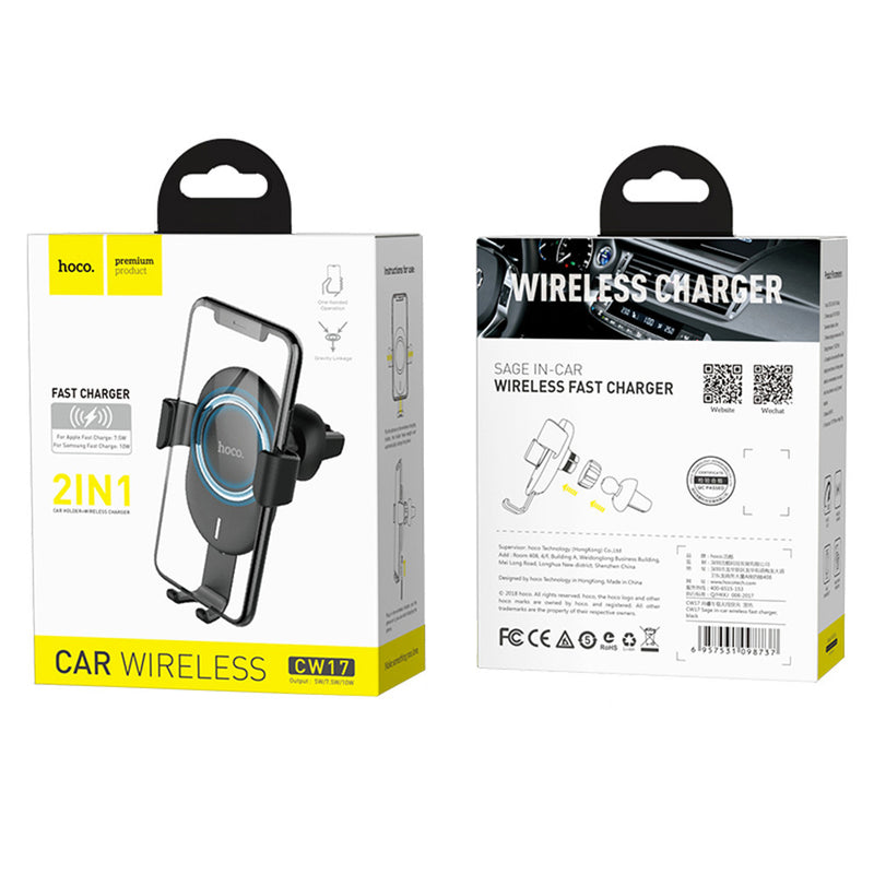 HOCO CW17 Qi Wireless 10W Fast Charger Garvity Auto Lock Car Air Vent Holder Stand for Mobile Phone 4.0-6.5 inches
