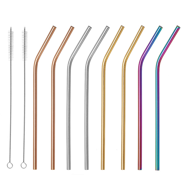 10Pcs Reusable Stainless Steel Straws Multi Colored Metal Straw with Cleaning Brushes