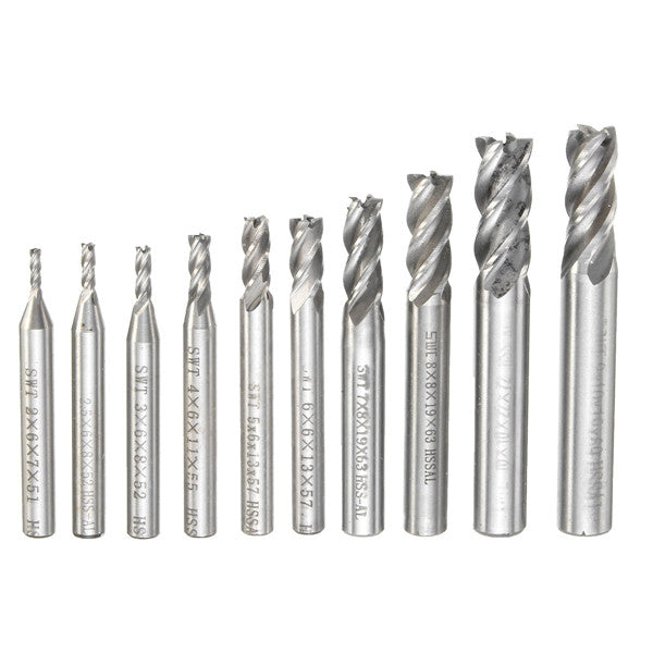 10pcs 2-10mm 4 Flute Milling Cutter HSS-Al  End Mill Cutter CNC Tool