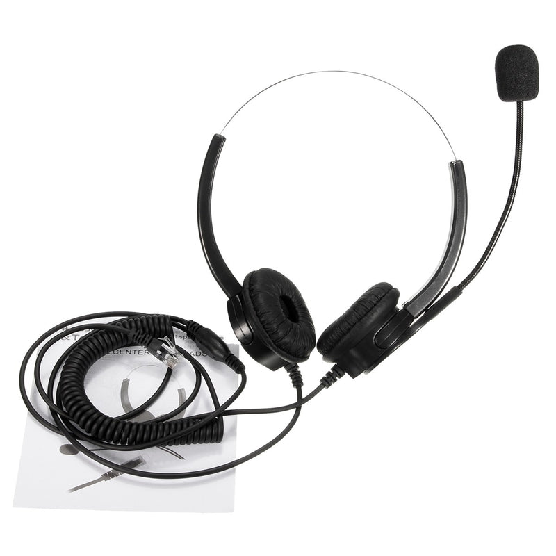 RJ11 Call Center Headset Telephone Corded Wired Microphone Office Head Phone