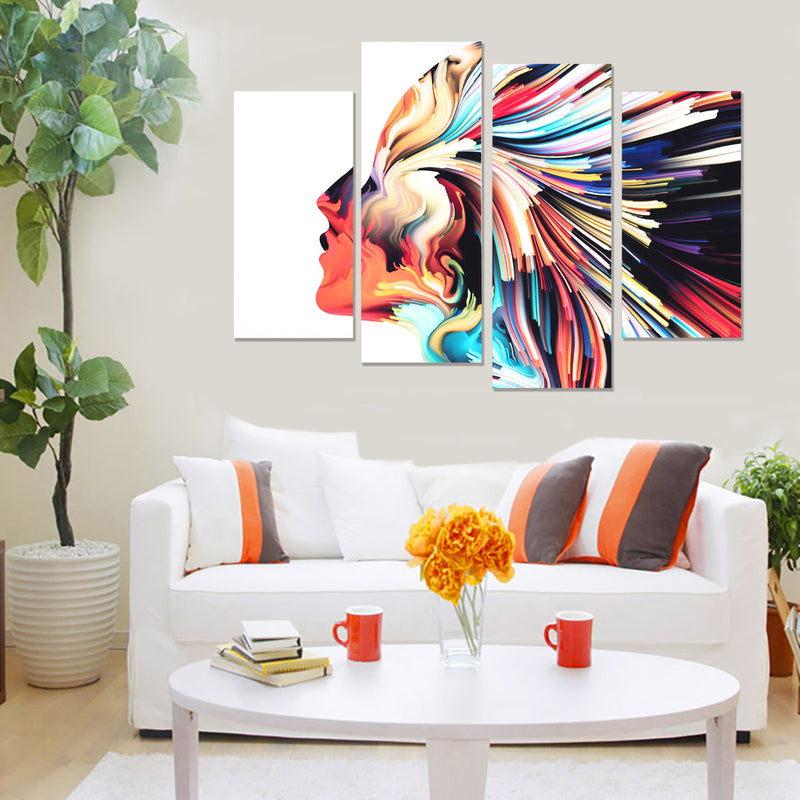5PCS Wall Art Canvas Paintings HD Print Abstract Colorful Hair Woman Face Posters