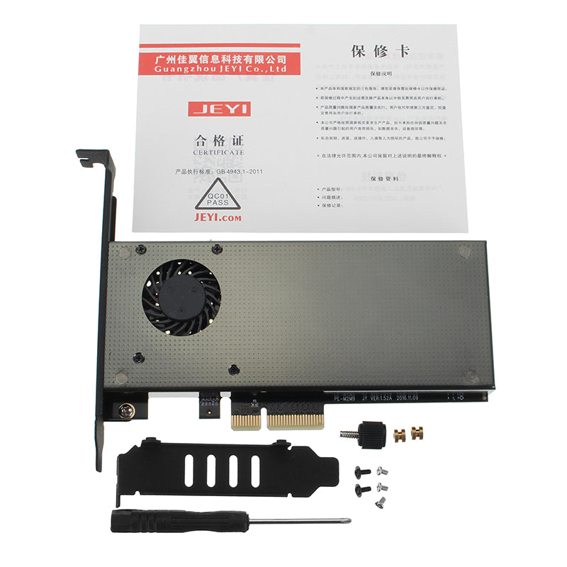 JEYI SK9 M.2 NVMe SSD Adapter NGFF to PCIE3.0 X4 X8 X16 Aluminum Cover Cooling Fan Dual Interface