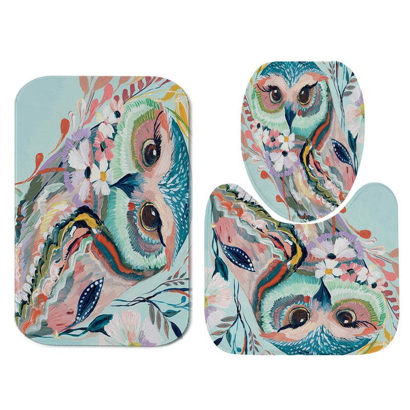 Owl Printed Shower Curtain Non-Slip Rug Three Set Bath Products Bathroom Decor