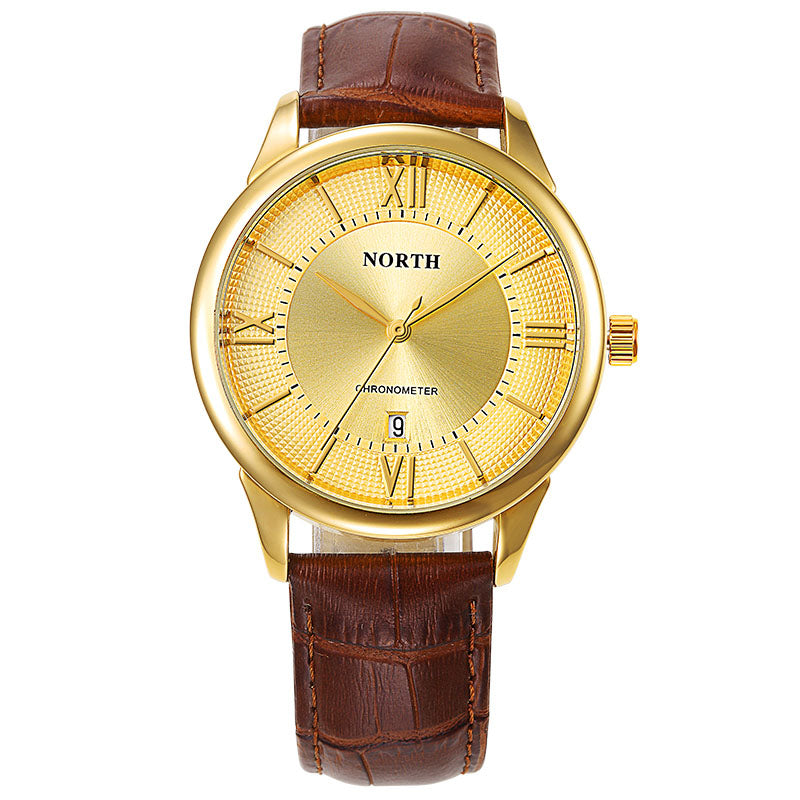 NORTH 6019 Men Watch Business Leather Strap Simple Dial Male Quartz Wrist Watch