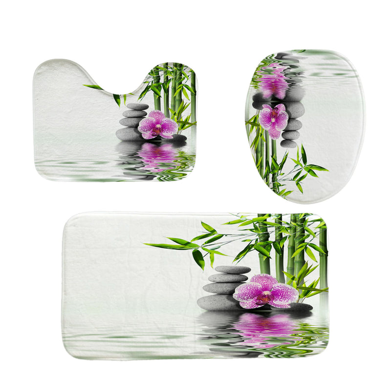 4Pcs Shower Curtain Waterproof Home Bathroom Bath Mat Set Rug Toilet Lid Cover !