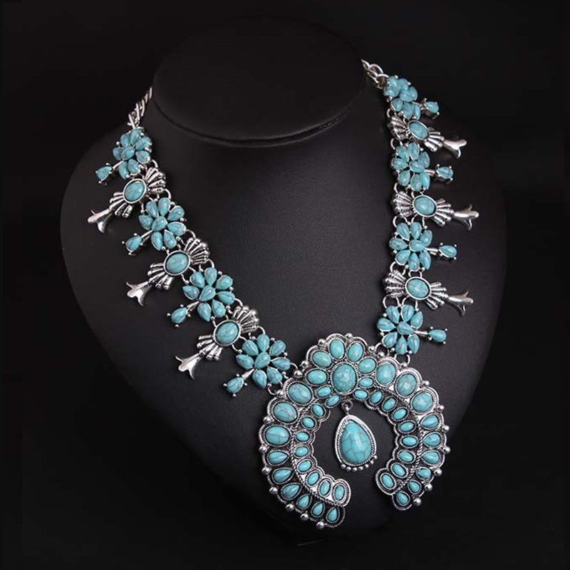 Bohemia Turquoise Blossom Necklace Flower Pendant Chain Choker Best Gifts For Women