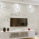 3D Silver Victorian Wall Sticker Damask Embossed Rolls Wallpaper Feature Living Room Background Decor