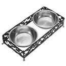 Double Pet Bowls Dish Dog Cat Stand Feeder Food Water Stainless Steel Durable Bowl