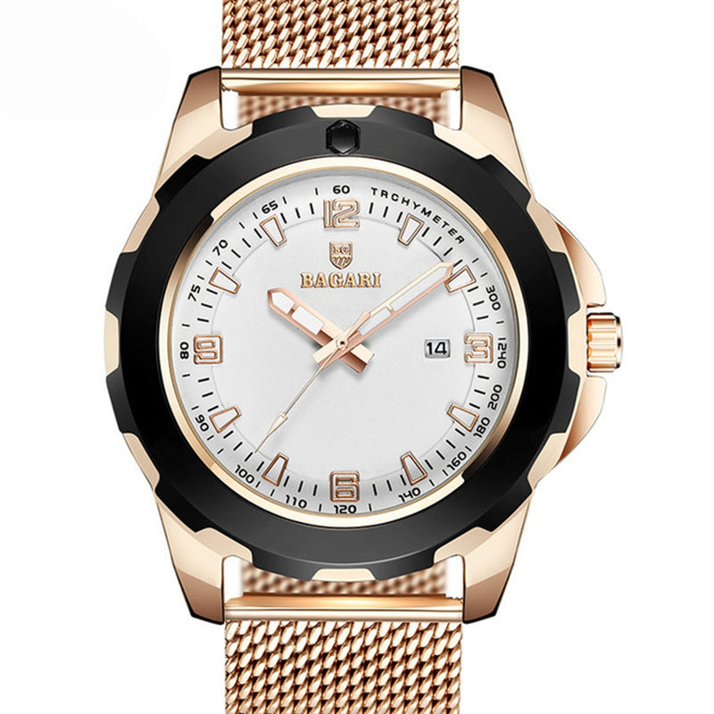 BARAGI 1689 Calendar Business Men Wrist Watch Full Steel Luminous Display Quartz Watches