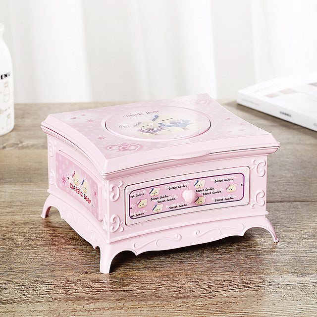 Classical Dressing Table Rotating Girl Music Box With Makeup Mirror Drawer Couple Music Box