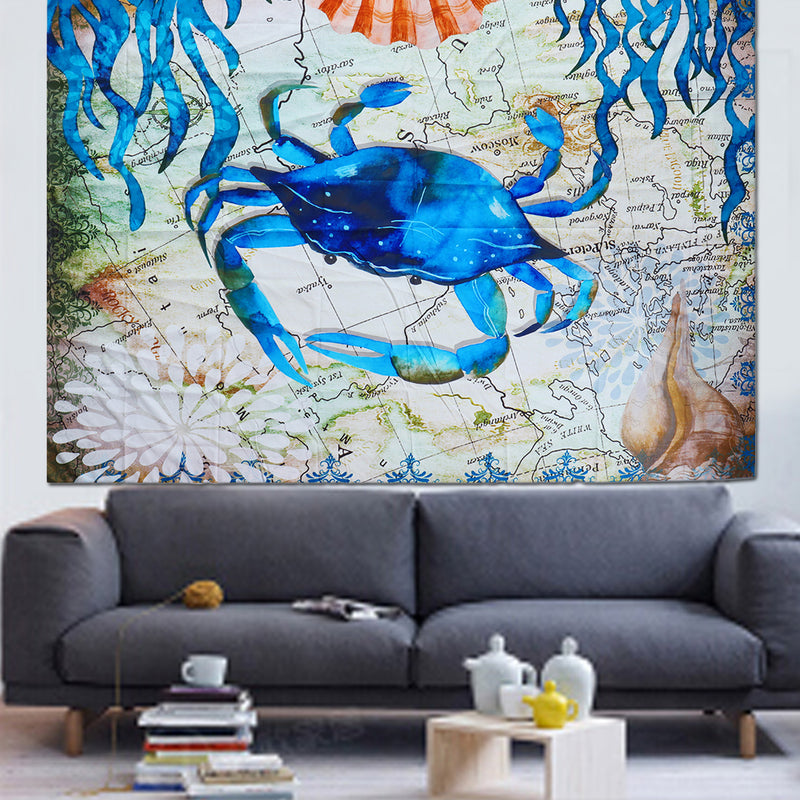 Blue Crab Tapestry Wall Art Hanging for Bedroom Living Room Dorm Wall Blankets