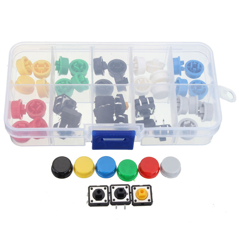5 x 50pcs Tactile Push Button Switch Momentary Tact & Cap Assorted Kit 12x12x7.3mm Key Caps