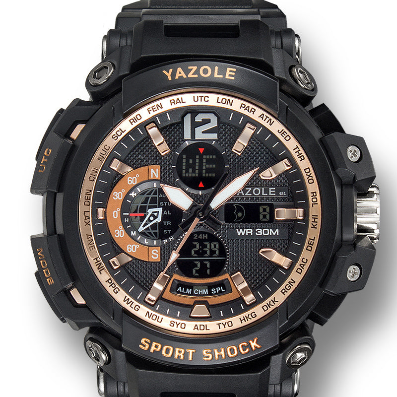 YAZOLE 481 482 Sport Stopwatch Timing Calendar Week Luminous Dual Display Digital Watch