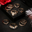 9 Pcs Ethnic Colorful Diamond Ring Set Retro Gold Moon Rhinestone Rings For Women