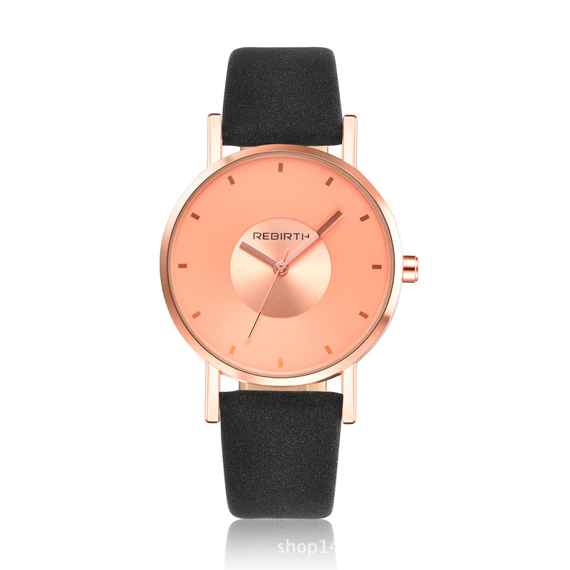 REBIRTH RE055 Rose Gold Case Women Wrist Watch Casual Style Gift Leather Strap Quartz Watches