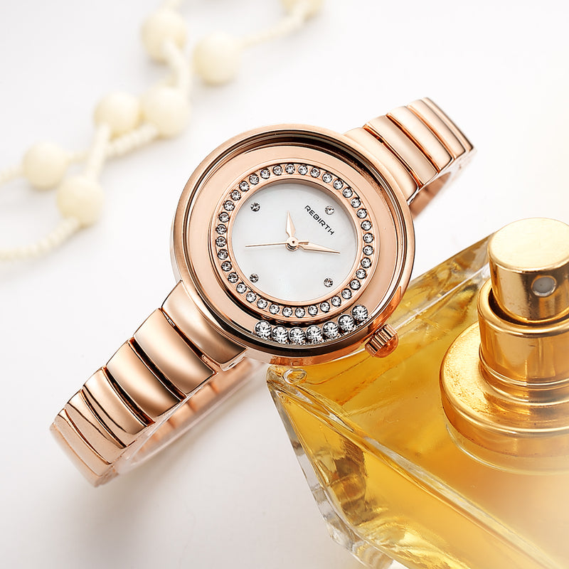 REBIRTH RE083 Crystal Shining Women Wrist Watch Stainless Steel Strap Quartz Watches