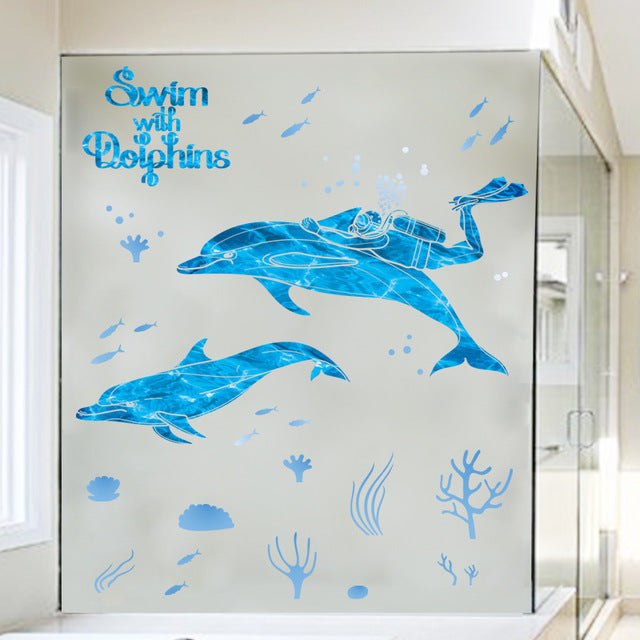 Kindergarten Swimming Pool Cartoon Wall Stickers Bathroom Bathroom Decoration Dolphin Marine Fish Waterproof Stickers Xl7205