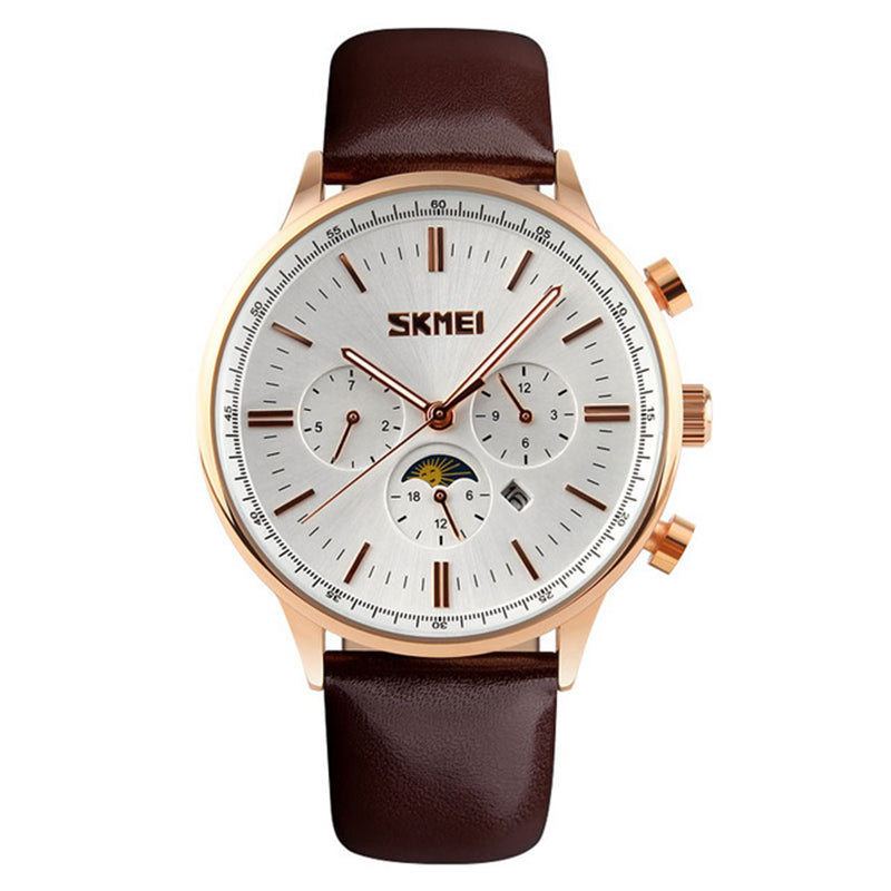 SKMEI 9117 Business Style Waterproof Men Wrist Watch Leather Strap Quartz Watches