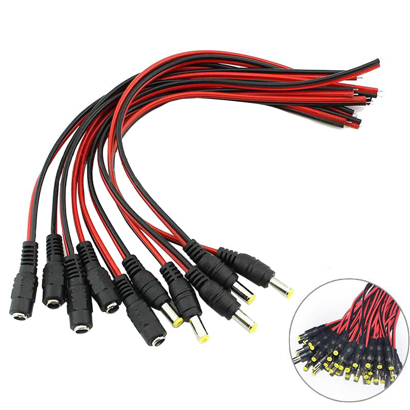 50Pcs 12V Male DC Power Socket Jack Plug Wire Connector Cable CCTV DC 5.5  x 2.1mm
