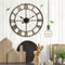 Loskii Creative Wall Clock Living Room Round Hollow Out Cafe Bar Wrought Metal Vintage Wall Clock