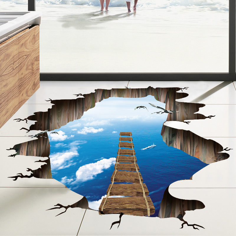 Miico Creative 3D Sky Bridge Broken Wall Removable Home Room Decorative Wall Door Decor Sticker