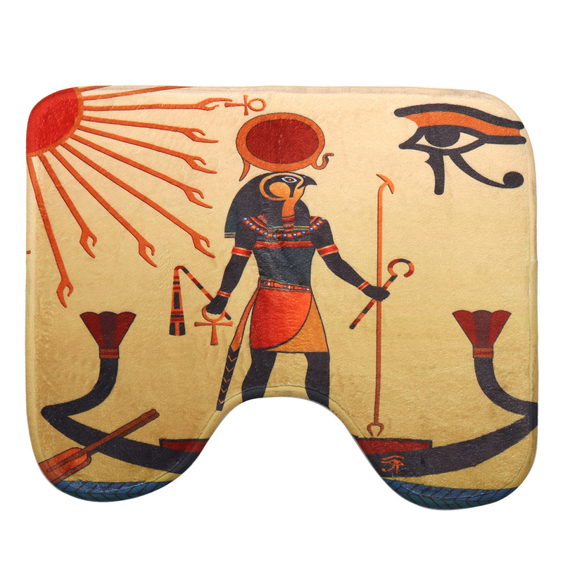 Waterproof Egyptian Style Shower Curtains With 12pcs Hooks Bathroom Toilet Rug Mat Set