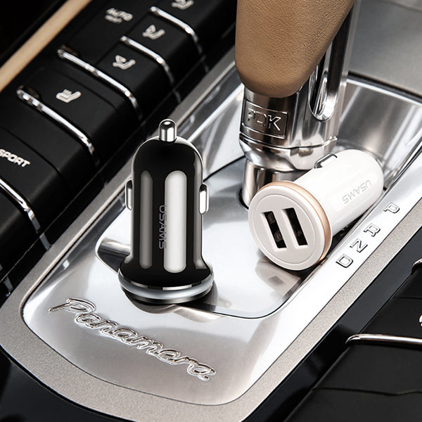 USAMS 2.4A Dual USB Ports Fast Car Charger With LED Light For iPhone X 8Plus Oneplus 6 5t Xiaomi Mi8