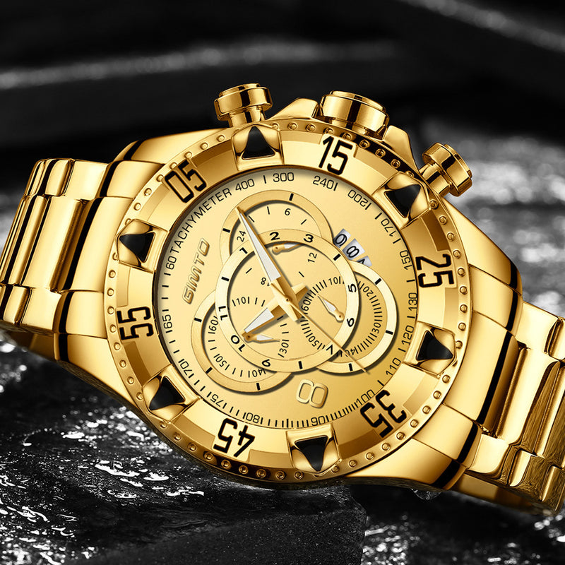 GIMTO GM259 Fashion Men Business Stainless Steel Band Three Dial Date Display Quartz Watch